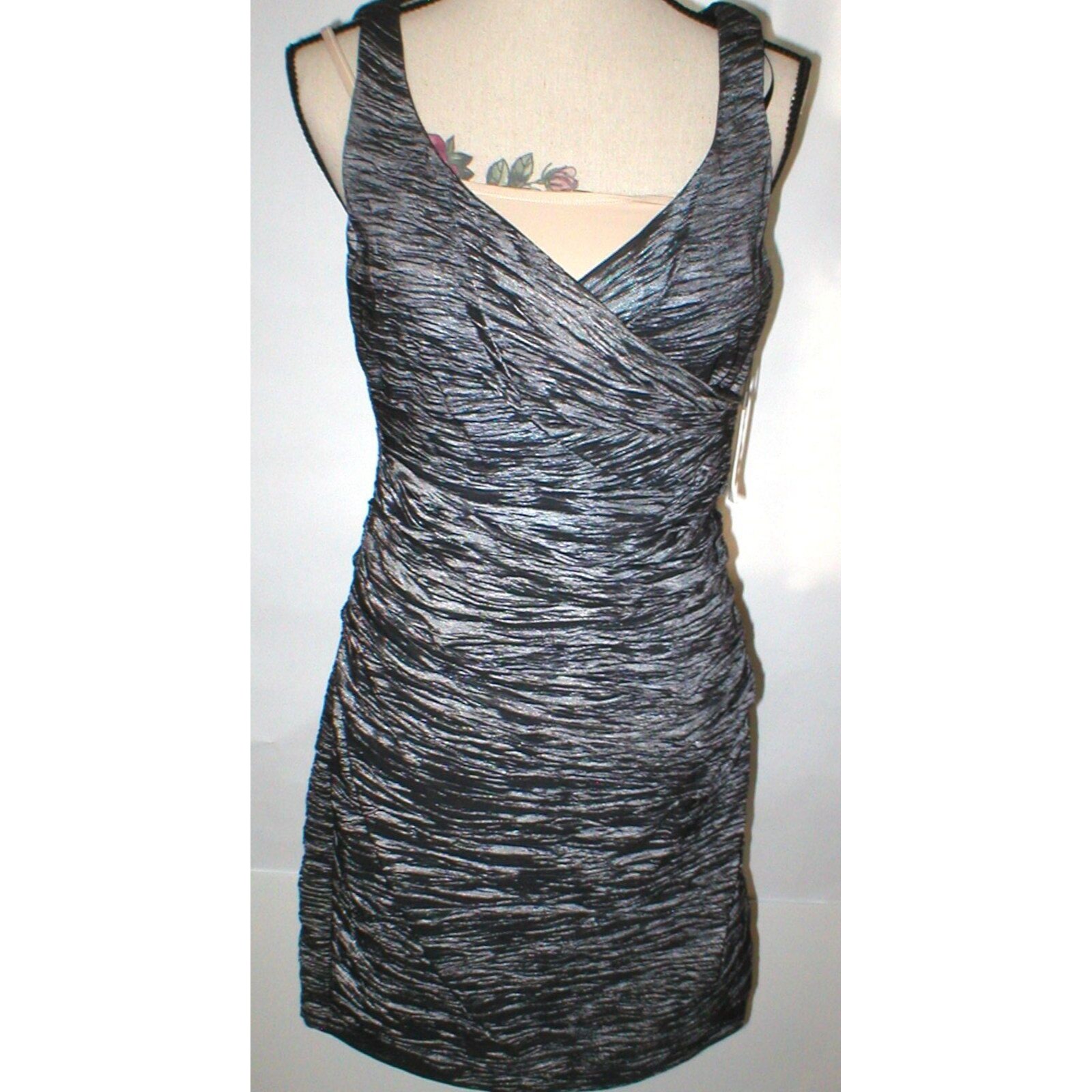 New Womens 10 Calvin Klein Dress Dark Gray Steel Ruched Party Date Work Office
